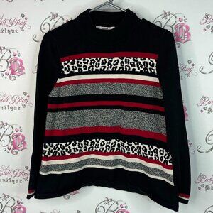 Alia sweater striped animal cheetah print red Petite Black Sweater